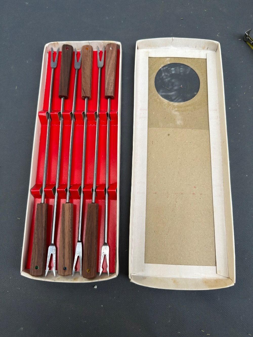VTG Fondue Fork set of 6 Rosewood w/colored ends / Made in Japan MCM Mid Century